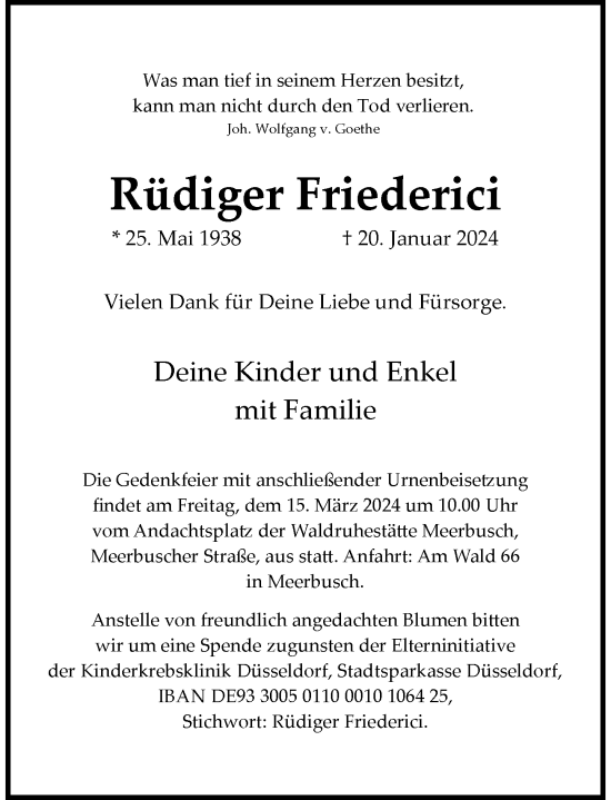 Traueranzeige von Rüdiger Friederici von Rheinische Post