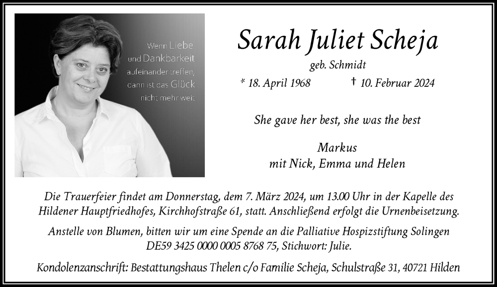  Traueranzeige für Sarah Juliet Scheja vom 02.03.2024 aus Rheinische Post