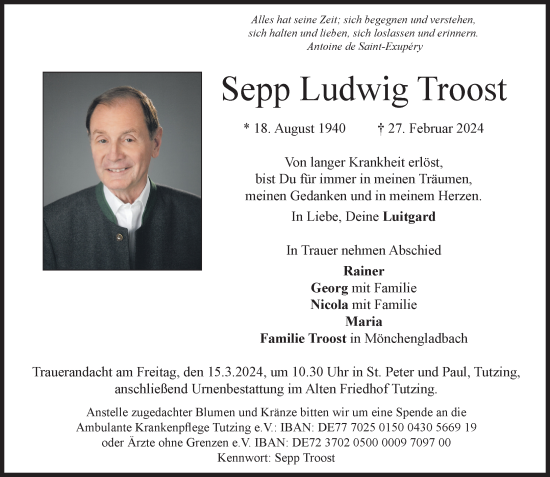 Traueranzeige von Sepp Ludwig Troost von Rheinische Post