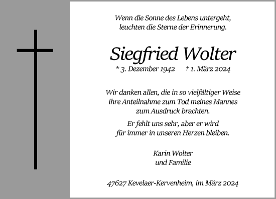 Traueranzeige von Siegfried Wolter von Rheinische Post
