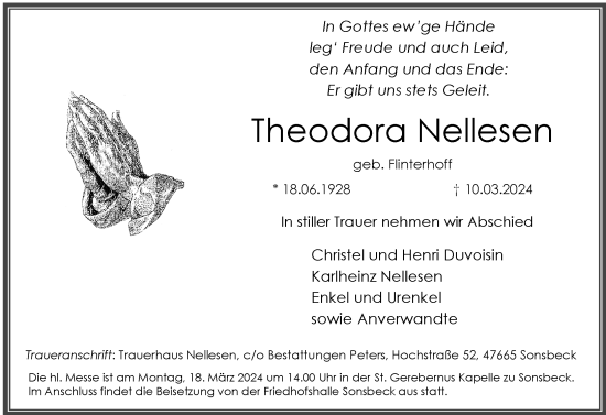 Traueranzeige von Theodora Nellesen von Rheinische Post