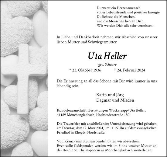 Traueranzeige von Uta Heller von Rheinische Post