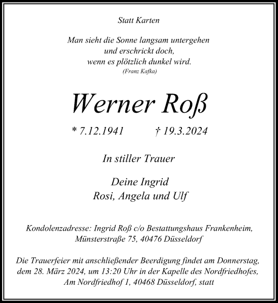 Traueranzeige von Werner Roß von Rheinische Post