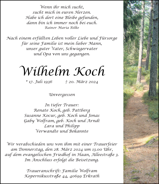 Traueranzeige von Wilhelm Koch von Rheinische Post