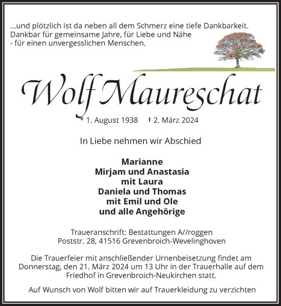 Traueranzeige von Wolf Maureschat von Rheinische Post