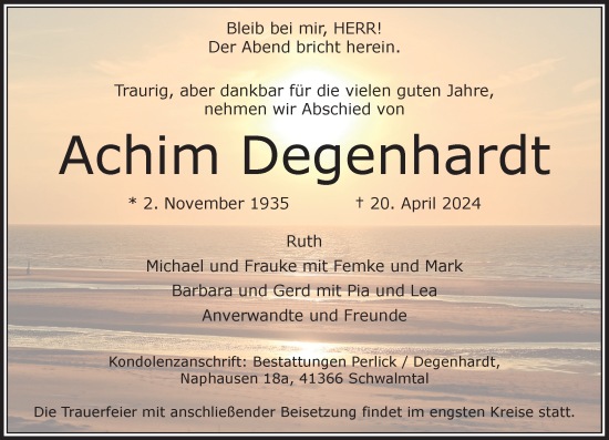 Traueranzeige von Achim Degenhardt von Rheinische Post