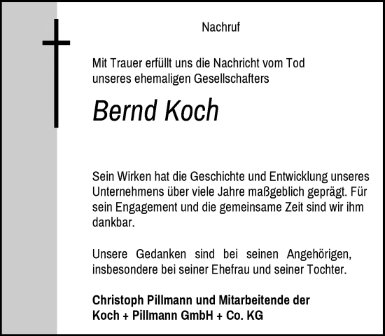Traueranzeige von Bernd Koch von Rheinische Post