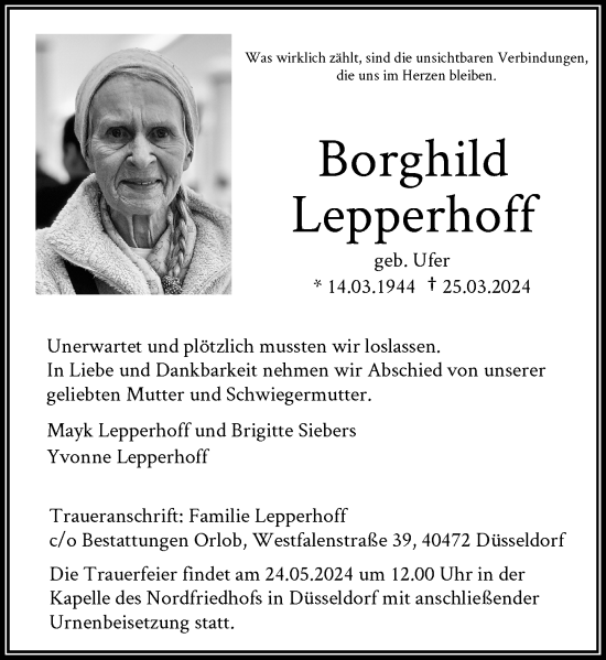 Traueranzeige von Borghild Lepperhoff von Rheinische Post