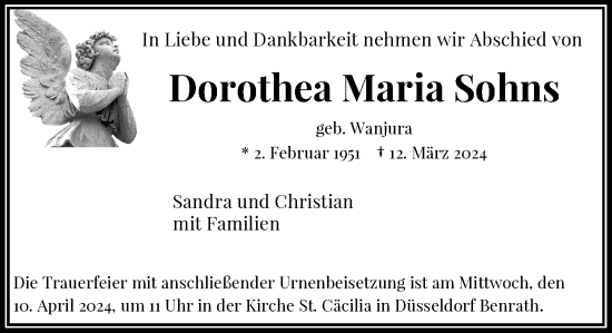 Traueranzeige von Dorothea Maria Sohns von Rheinische Post
