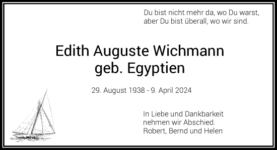 Traueranzeige von Edith Auguste Wichmann von Rheinische Post
