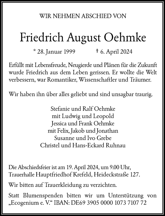 Traueranzeige von Friedrich August Oehmke von Rheinische Post