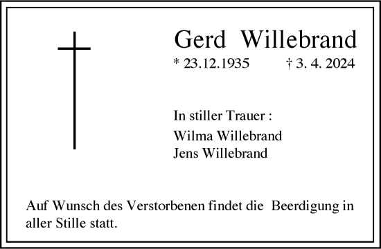 Traueranzeige von Gerd Willebrand von Rheinische Post