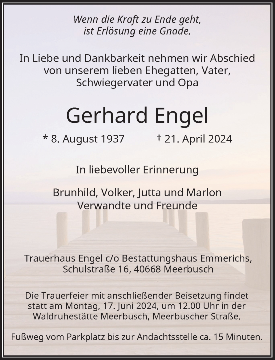 Traueranzeige von Gerhard Engel von Rheinische Post