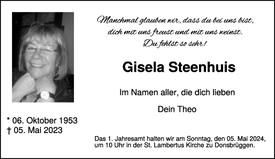 Traueranzeige von Gisela Steenhuis von Rheinische Post