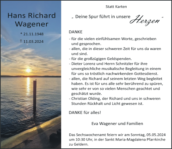 Traueranzeige von Hans Richard Wagener von Rheinische Post