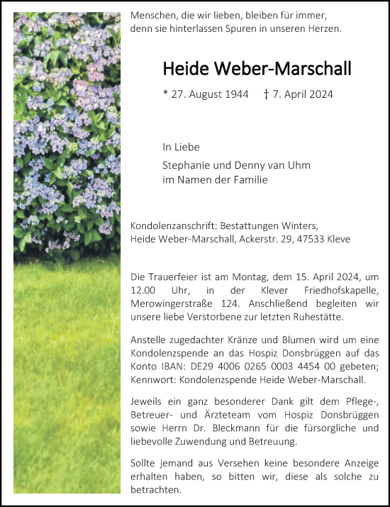 Traueranzeige von Heide Weber-Marschall von Rheinische Post