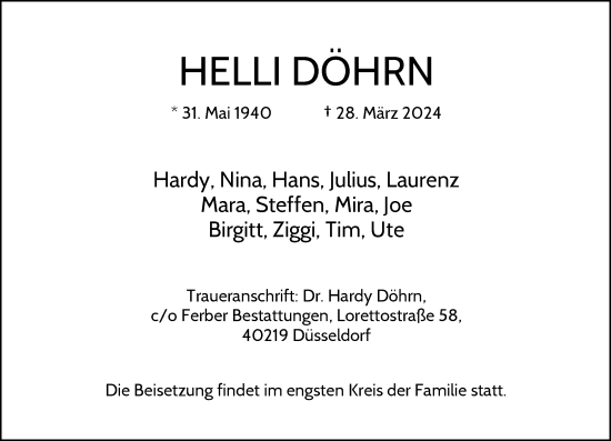 Traueranzeige von Helli Döhrn von Rheinische Post