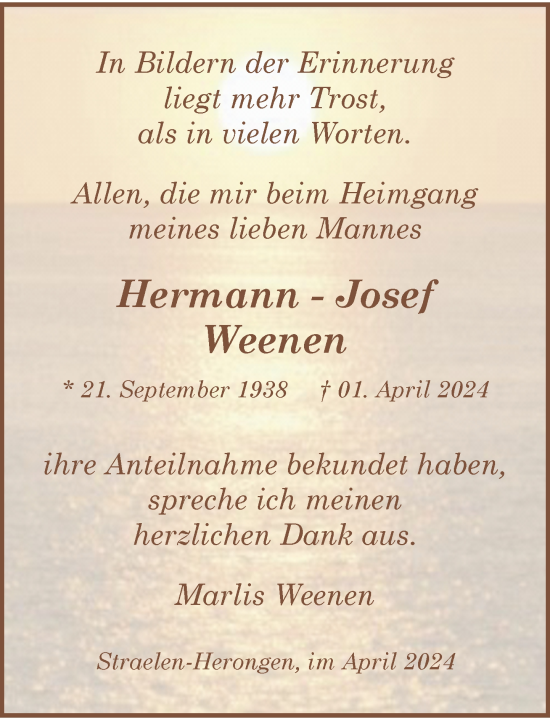 Traueranzeige von Hermann-Josef Weenen von Rheinische Post