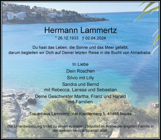 Traueranzeige von Hermann Lammertz von Rheinische Post