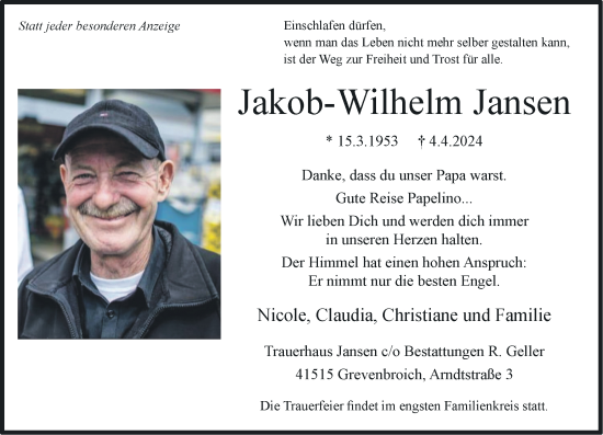 Traueranzeige von Jakob-Wilhelm Jansen von Rheinische Post