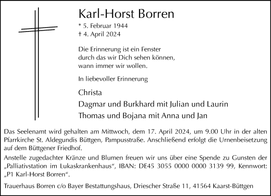Traueranzeige von Karl-Horst Borren von Rheinische Post