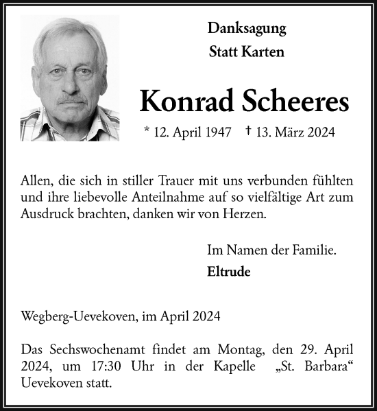 Traueranzeige von Konrad Scheeres von Rheinische Post