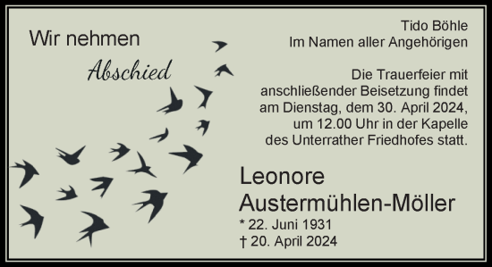 Traueranzeige von Leonore Austermühlen-Möller von Rheinische Post