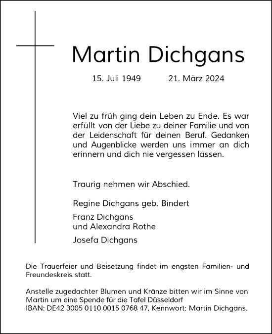 Traueranzeige von Martin Dichgans von Rheinische Post