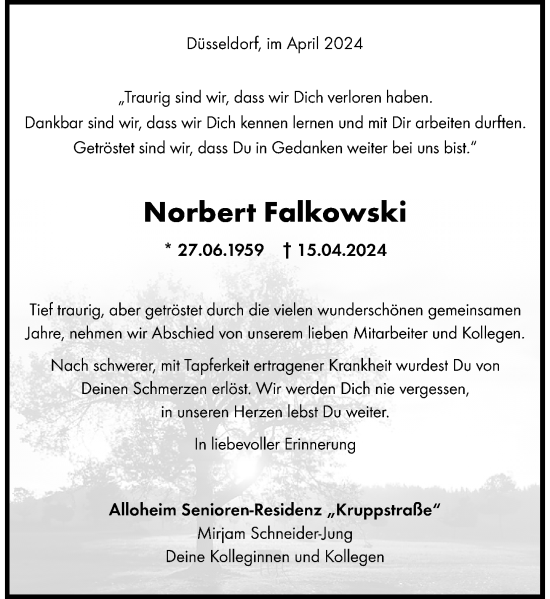 Traueranzeige von Norbert Falkowski von Rheinische Post