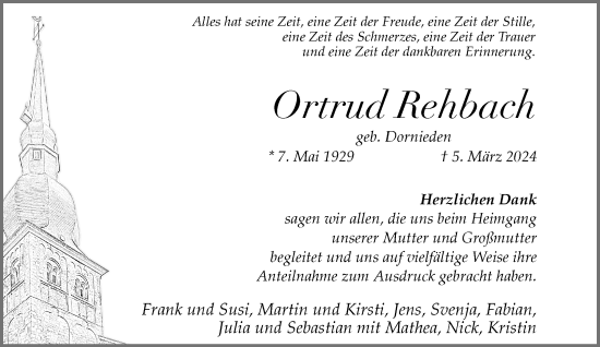 Traueranzeige von Ortrud Rehbach von Rheinische Post