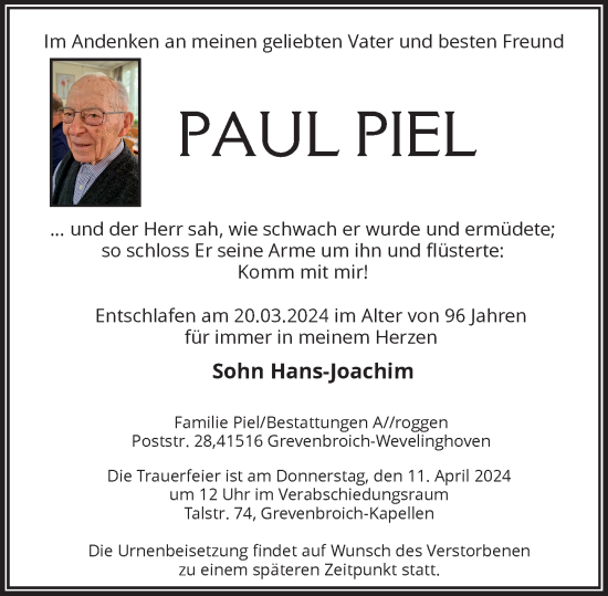 Traueranzeige von Paul Piel von Rheinische Post