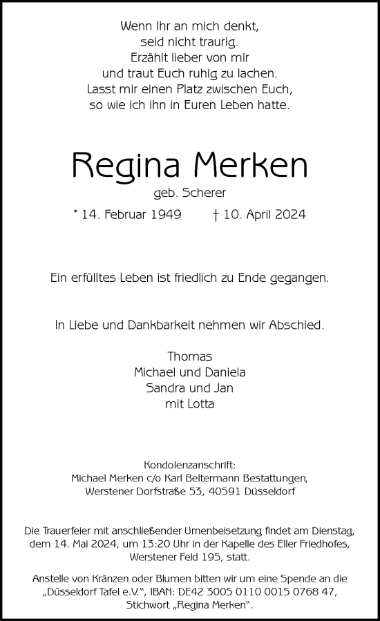 Traueranzeige von Regina Merken von Rheinische Post