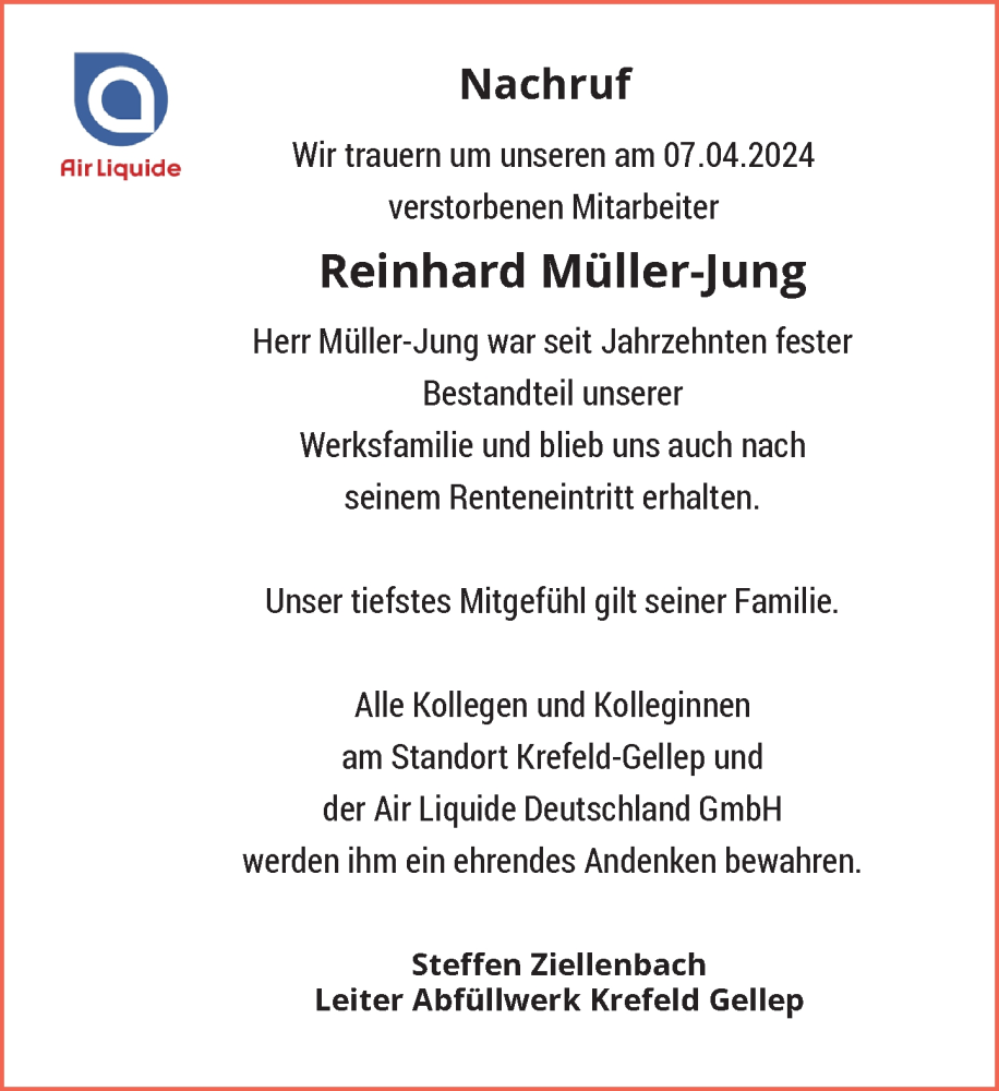  Traueranzeige für Reinhard Müller-Jung vom 19.04.2024 aus Rheinische Post