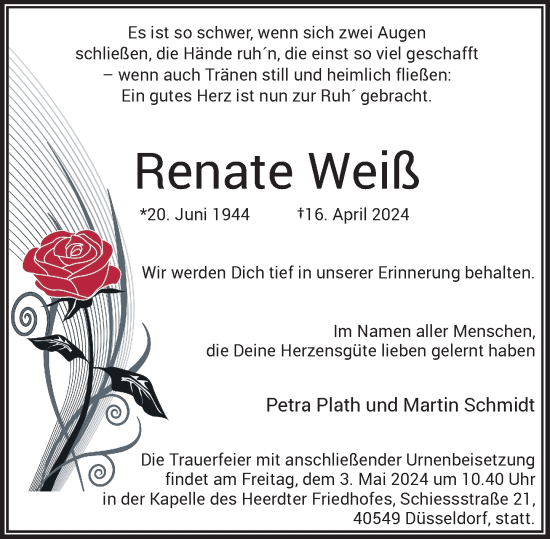 Traueranzeige von Renate Weiß von Rheinische Post