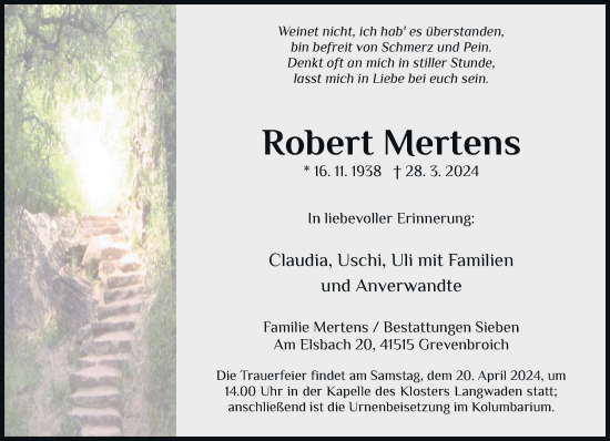 Traueranzeige von Robert Mertens von Rheinische Post