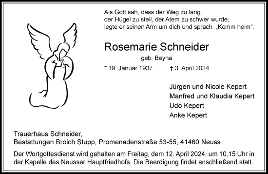Traueranzeige von Rosemarie Schneider von Rheinische Post