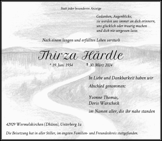 Traueranzeige von Thirza Härdle von Rheinische Post