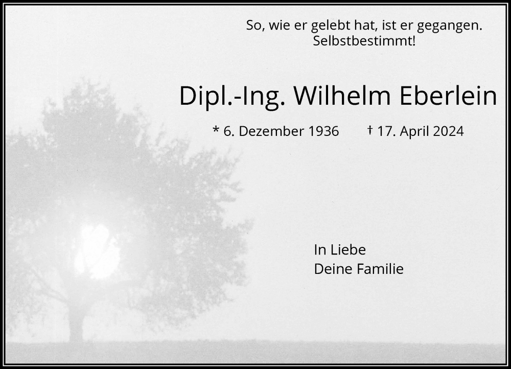  Traueranzeige für Wilhelm Eberlein vom 02.05.2024 aus Rheinische Post