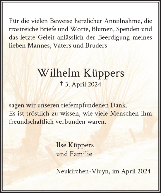 Traueranzeige von Wilhelm Küppers von Rheinische Post