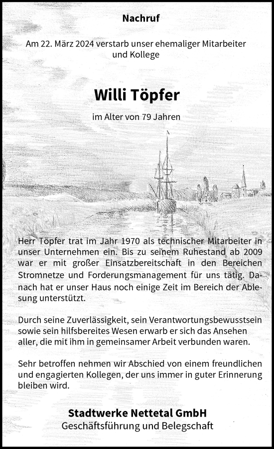 Traueranzeige von Willi Töpfer von Rheinische Post