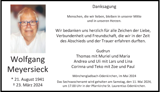 Traueranzeige von Wolfgang Meyersieck von Rheinische Post