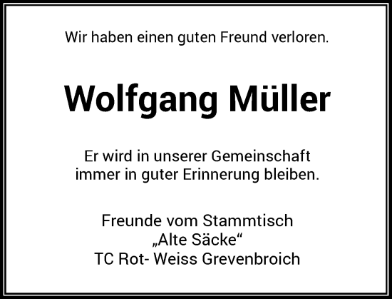 Traueranzeige von Wolfgang Müller von Rheinische Post