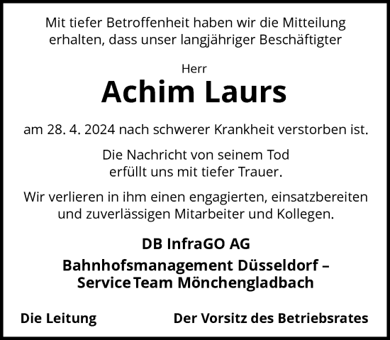 Traueranzeige von Achim Laurs von Rheinische Post