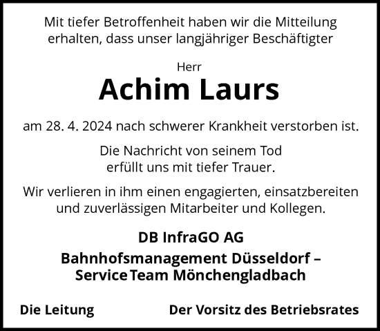 Todesanzeige von Achim Laurs von Rheinische Post