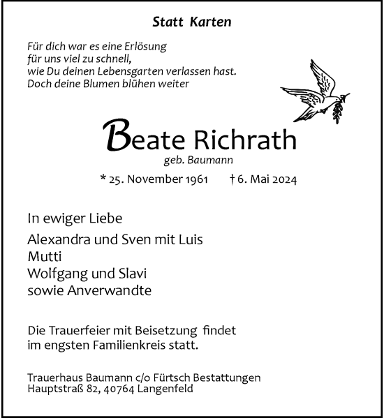 Traueranzeige von Beate Richrath von Rheinische Post