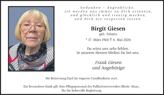 Traueranzeige von Birgit Giesen von Rheinische Post