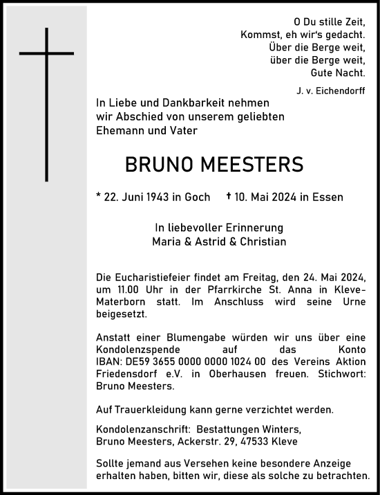 Traueranzeige von Bruno Meesters von Rheinische Post
