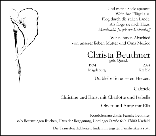 Traueranzeige von Christa Beuthner von Rheinische Post