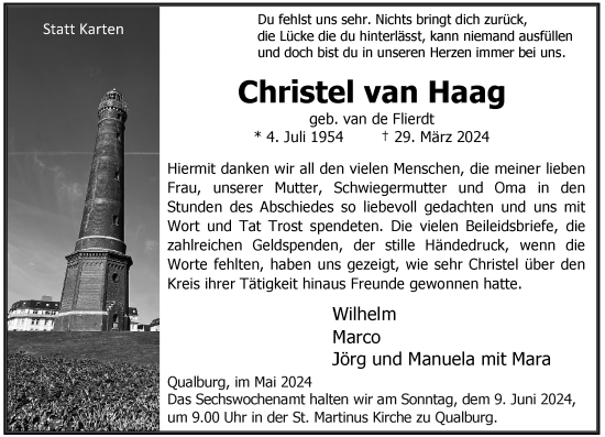 Traueranzeige von Christel van Haag von Rheinische Post