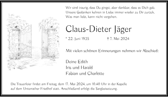 Traueranzeige von Claus-Dieter Jäger von Rheinische Post